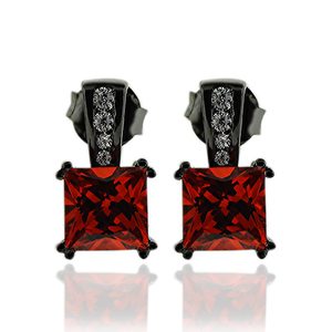Gorgeous Princess Cut Fire Opal Earrings with Simulated Diamonds and Oxidized Silver