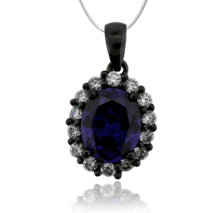 Oval Cut Tanzanite & Black Silver Pendant With Zirconia