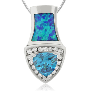 Vibrant Australian Opal Pendant with Blue Topaz