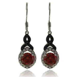 Gorgeous Round Cut Fire Opal Earrings In Sterling Silver with Zirconia