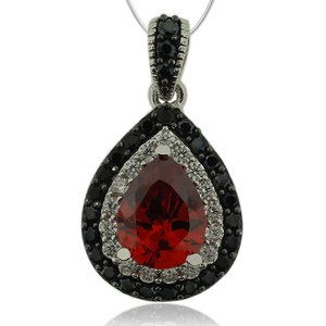 Pear Cut Sterling Silver Pendant With Fire Opal And Simulated Diamonds