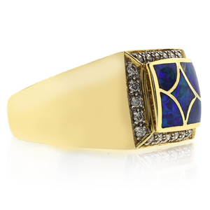 Genuine Opal Ring 0.28 ct tw Diamonds 14K Yellow Gold