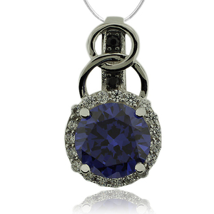 Round Cut Tanzanite & Silver Pendant with Zirconia