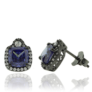 Beautiful Tanzanite Earrings with Zirconia In Black Silver