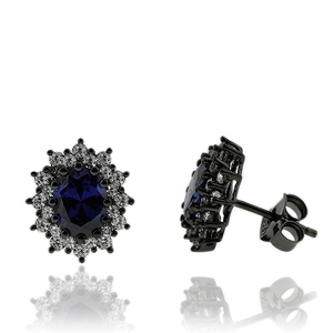 Beautiful Oval Cut Tanzanite Earrings with Zirconia In Black Silver.