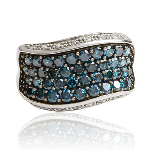 14K White Gold Blue Diamonds Ring