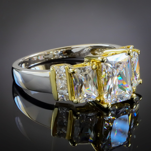 3 Emerald Cut Stone Silver Engagement Ring