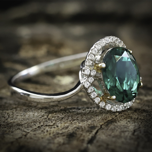 Beautiful Oval Cut Emerald Gold Prong Micro Pave Silver Ring