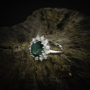 Oval Cut Emerald Sterling Silver Ring