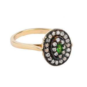 Oval Cut Emerald Sterling Silver Antique Finish Ring