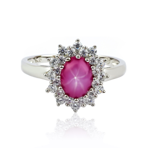 Oval Cut Cabuchon Star Ruby Ring, Engagement Ring