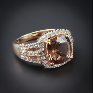 Genuine Cushion Cut Smoky Topaz Sterling Silver Ring