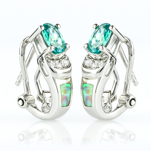 Omega Closure White Opal With Alexandrite .925 Silver Earrings