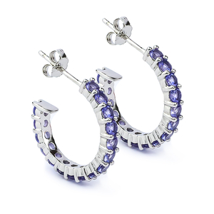 3 mm Wide Tanzanite Hoops Earrings
