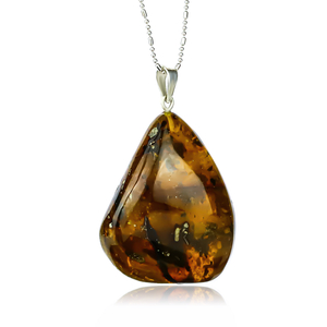 Sterling Silver Amber Pendant Genuine