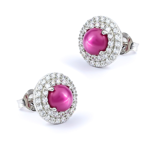 Stud Earrings with Star Ruby Sterling Silver 18 mm