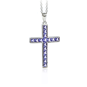 Sterling Silver Cross With Tanzanite With Silver Chain 40 mm x 24 mm