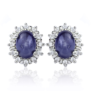 Earrings with Star Sapphire Sterling Silver