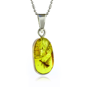 Rare 100% Genuine Amber With Ant Silver Pendant 24mm x 9 mm