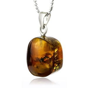 100% Natural Amber Silver Pendant 20mm x 10mm