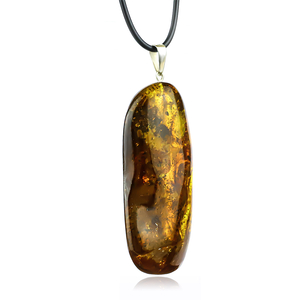 Very Big Genuine Amber Silver Pendant