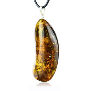 Very Big Genuine Amber Silver Pendant