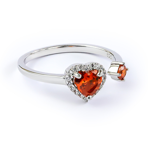 Double Fire Opal Sterling Silver Solitaire Ring Heart Shape