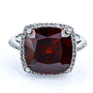 Sterling Silver Cushion Cut Red Garnet Ring