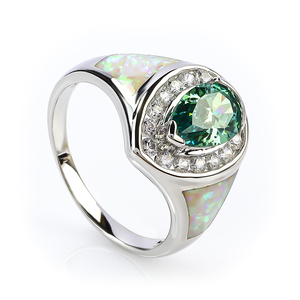 Australian Opal Ring with Pear Cut Alexandrite