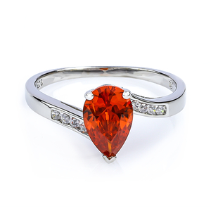 Fire Opal Pear Cut Stone Silver Ring