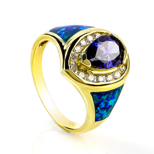 Gold Plated Ring With Drop Cut Tanzanite Gemstone and Australian Opal