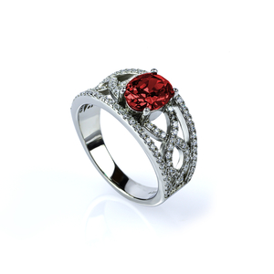 Oval Cut Ruby and Simulated Diamonds