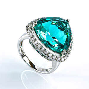 Huge Sterling Silver Trillion Cut Paraiba Ring