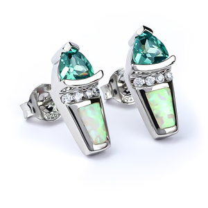 White Opal Trillion Cut Alexandrite Silver Earrings