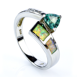 Australian Opal Ring with Trillion Cut Alexandrite
