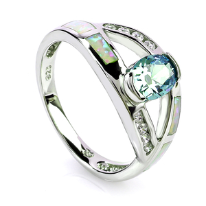 Beautiful Oval-Cut Alexandrite Sterling Silver Ring With White Opal.