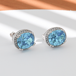 Oval Cut Blue Topaz Silver Earrings