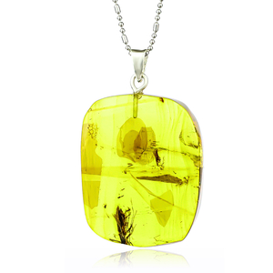 100% Natural Amber With Mosquito Silver Pendant 35mm x 25mm