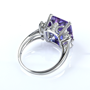 Big Emerald Cut Engagement Alexandrite Silver Ring