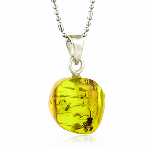 Genuine Ant Amber Silver Pendant From Mexico 20 mm x 10 mm
