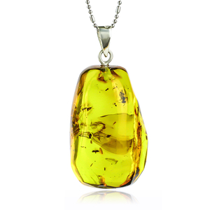 100% Natural Amber With Ants and Mosquitoes Silver Pendant 40mm x 22mm