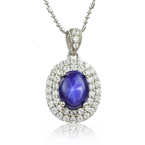 Star Sapphire Halo Silver Pendant