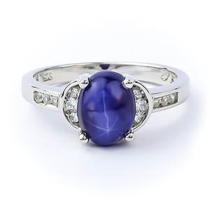 Silver Star Blue Sapphire Oval Cabuchon Ring