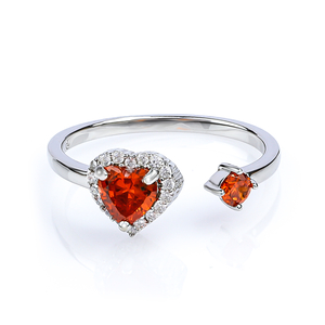 Double Fire Opal Sterling Silver Solitaire Ring Heart Shape