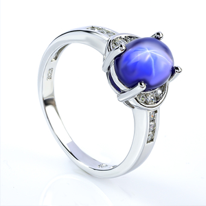 Silver Star Blue Sapphire Oval Cabuchon Ring