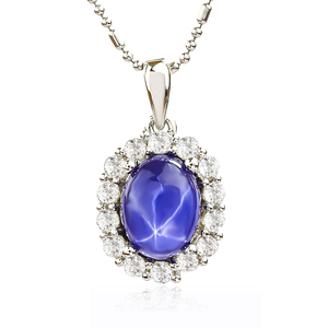 Star Sapphire Oval Cut Cabuchon Halo Pendant