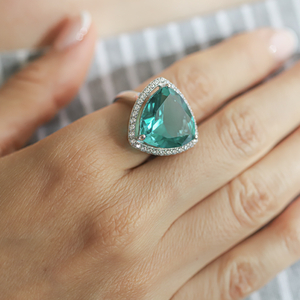 Huge Sterling Silver Trillion Cut Paraiba Ring