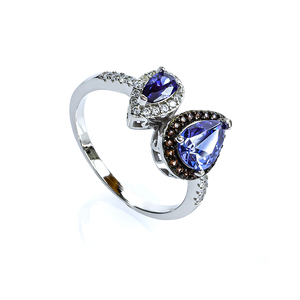Two Stone Tanzanite and Simulated Diamonds Ring