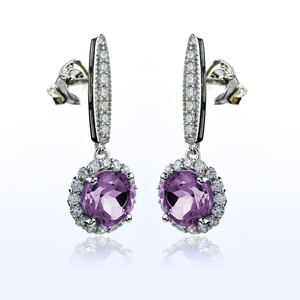 Round Cut Alexandrite Silver Drop Earrings