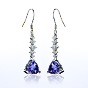 Silver Drop Earrings Trillion Cut Alexandrite